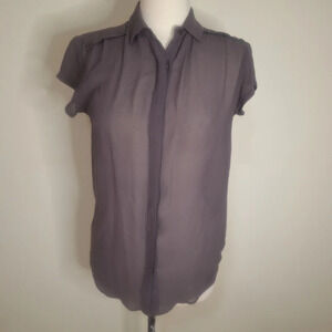 Surface to  air sheer short sleeve hidden button 100% silk top SZ M